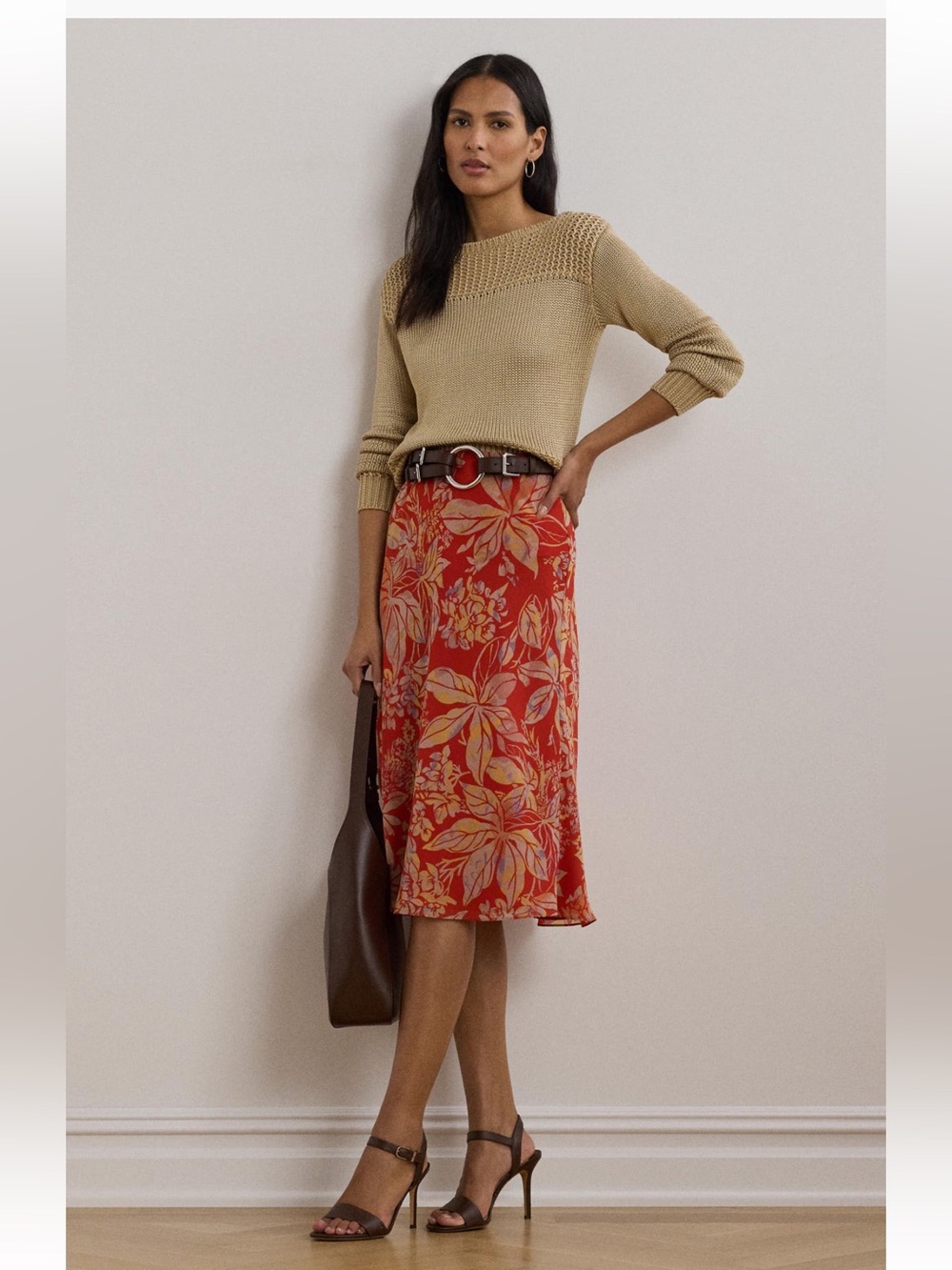 Lauren Ralph Lauren Crinkle Floral Georgette
Midi Skirt tropical size 10 NWT